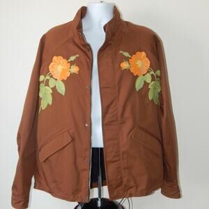 NWT HUGO Boss Brey Men's Brown Jacket Raglan SLV Dual Closure Floral Graphic XXL